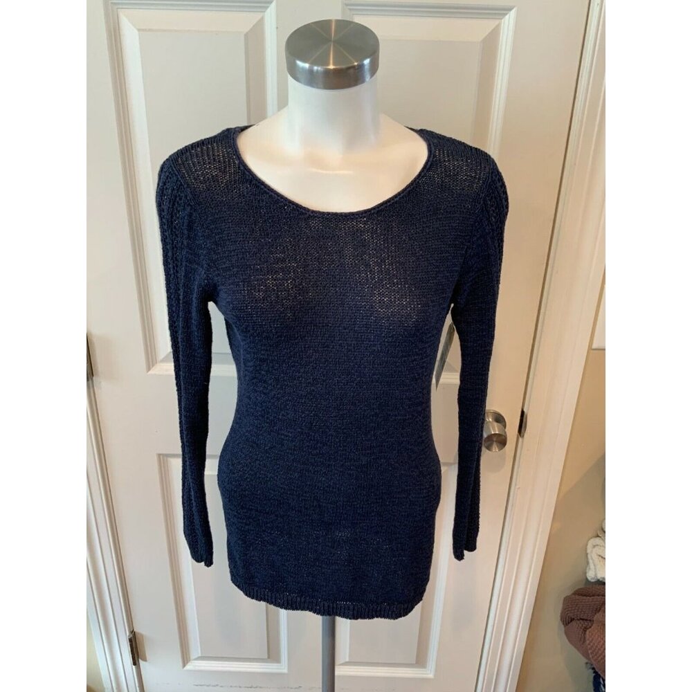 Rachel Zoe Navy Blue Sweater W/ Crochet Loose Knit Detail, Size Medium